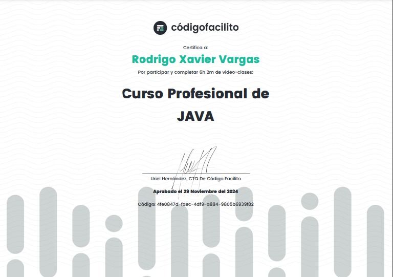 Certificado Curso Profesional Java - Codigo Facilito
